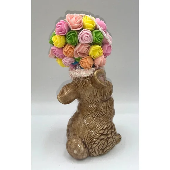 Vintage Ceramic Pretty Bunny Spring Bunny Floral Flower Hat Deb O. Original OOAK - Picture 7 of 16